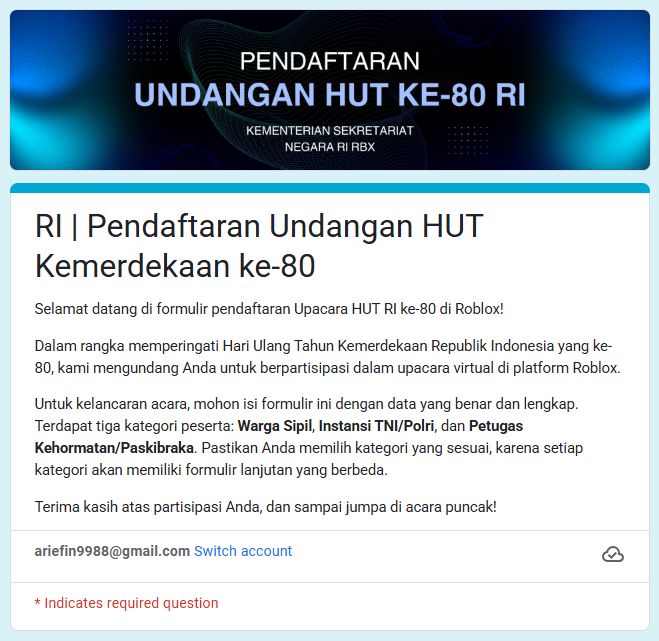 Pendaftaran undangan HUT ke 80 RI Roblox dibuka, tiga kategori peserta disiapkan