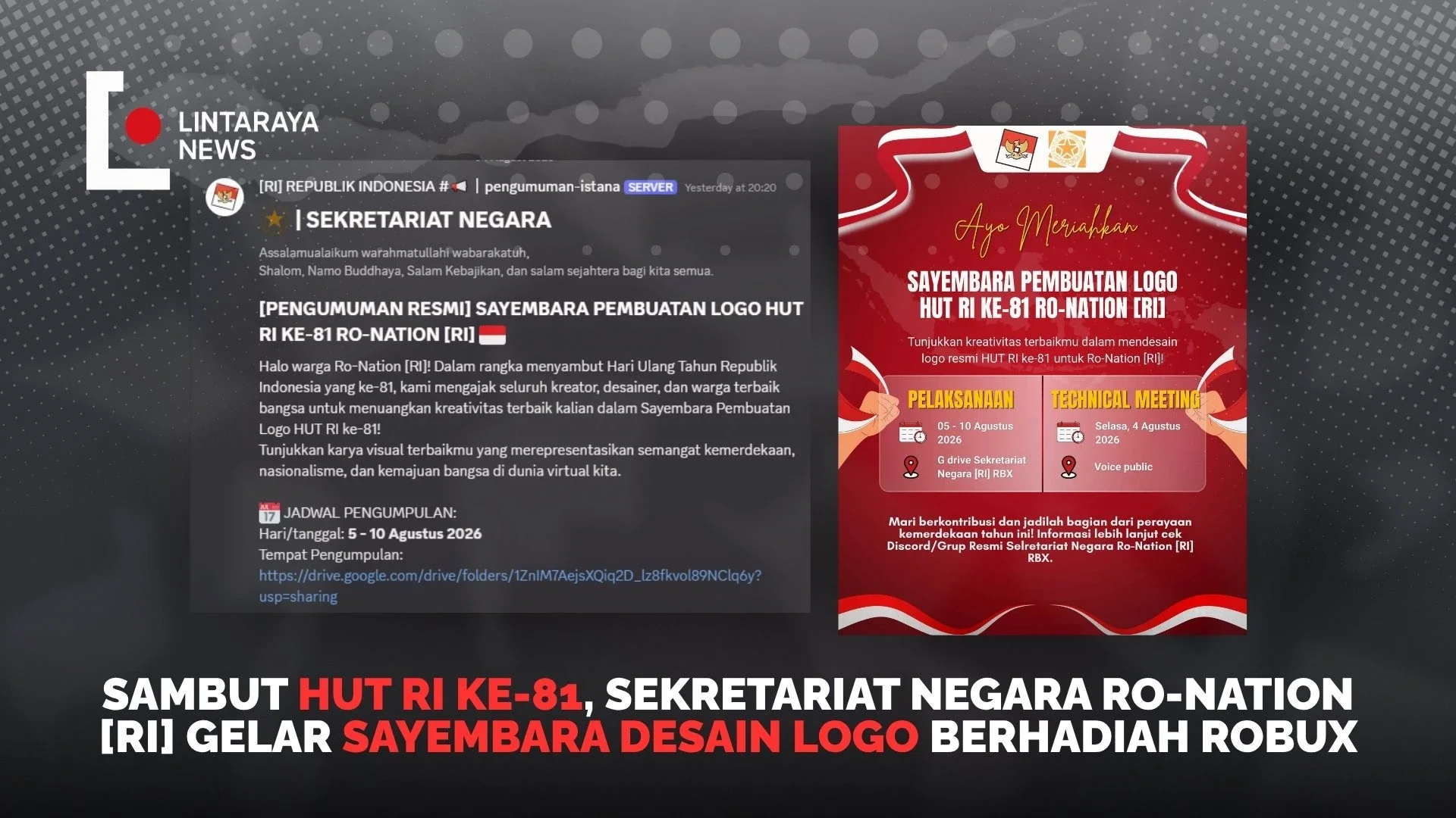 Sambut HUT RI ke-81, Sekretariat Negara Ro-Nation [RI] Gelar Sayembara Desain Logo Berhadiah Robux