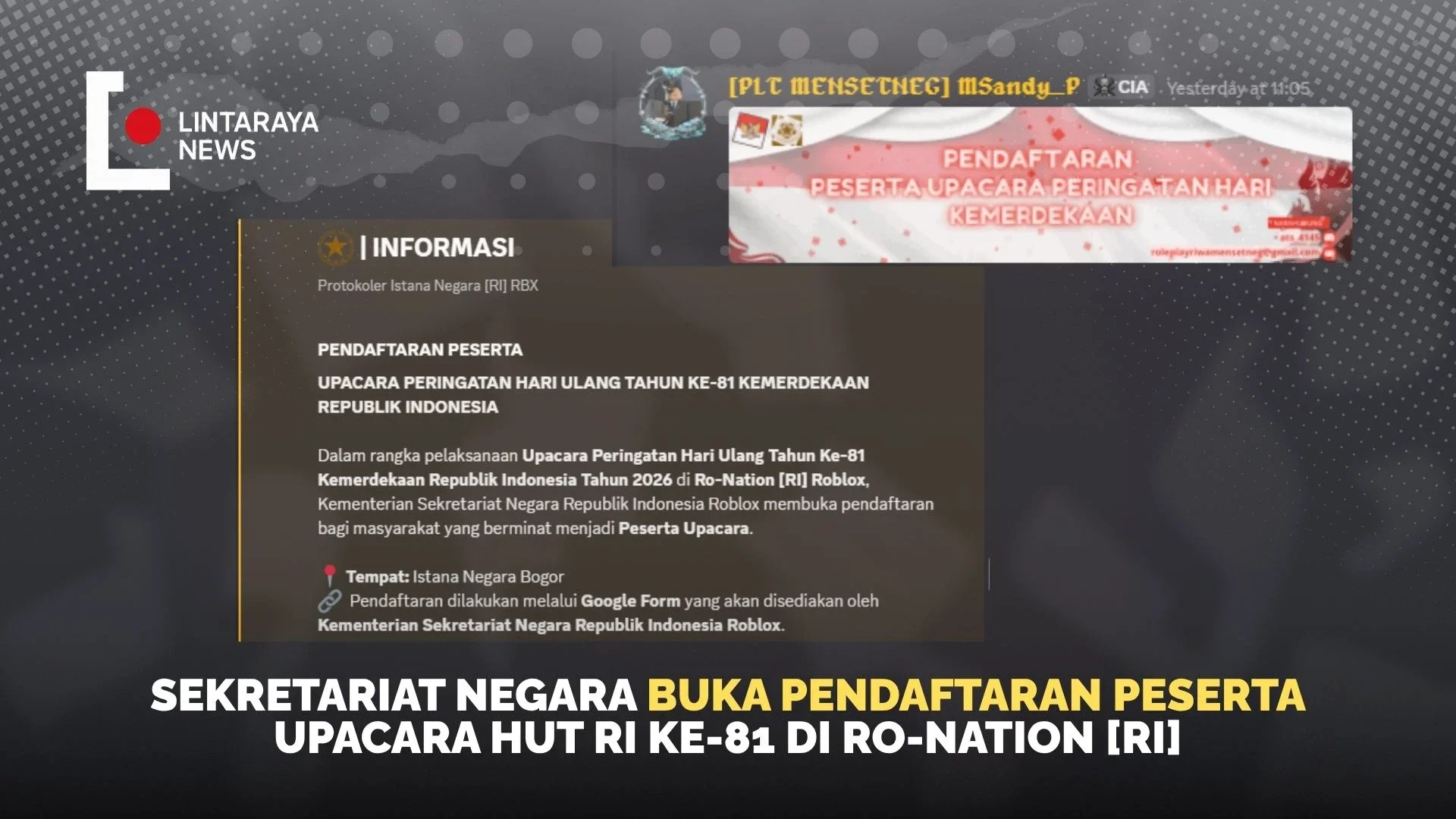 Sekretariat Negara Buka Pendaftaran Peserta Upacara HUT RI ke-81 di Ro-Nation [RI]